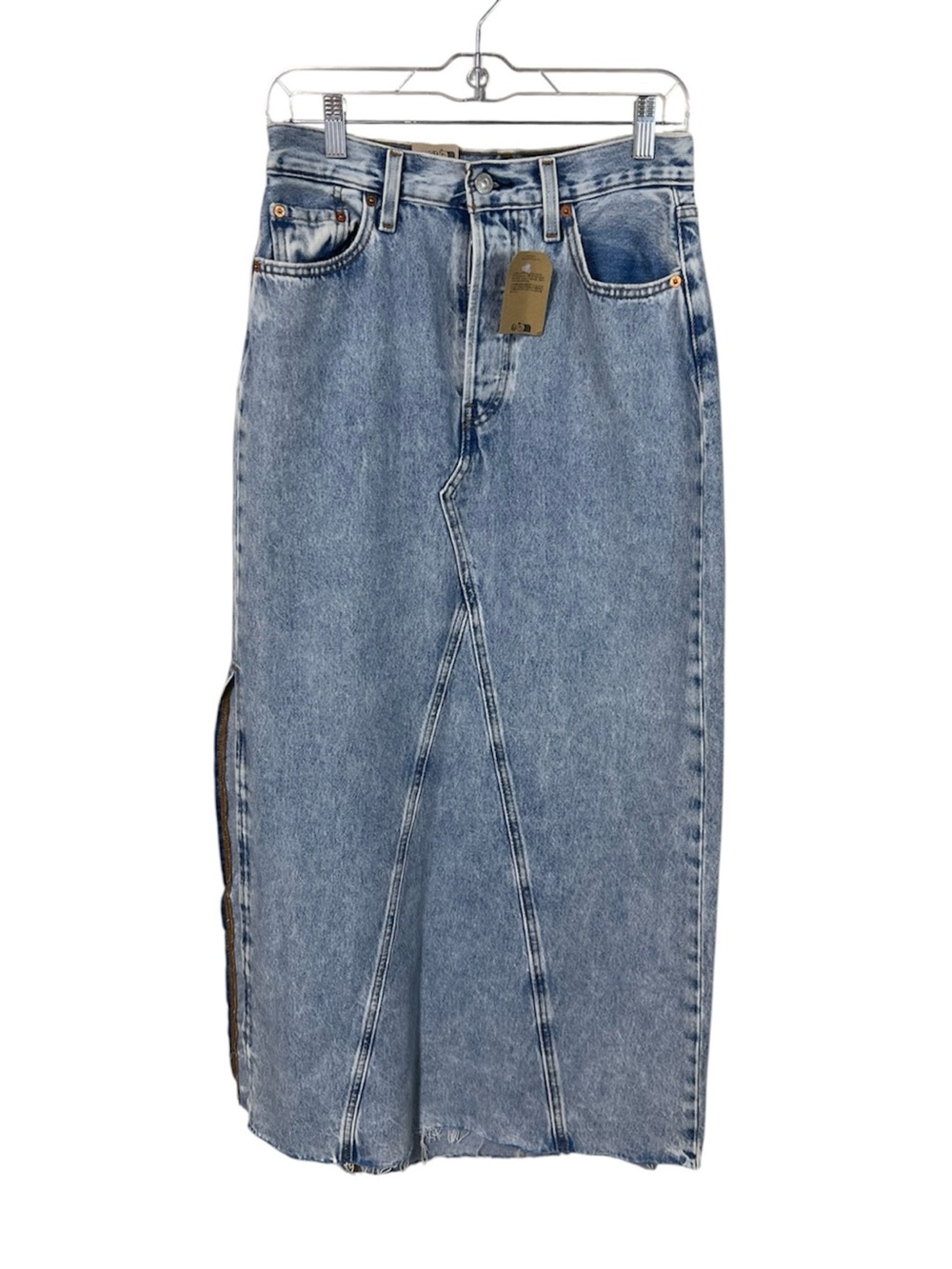 Levi's Iconic Maxi Long Denim Skirt Side Slit Button Fly Women’s Size 26 NEW